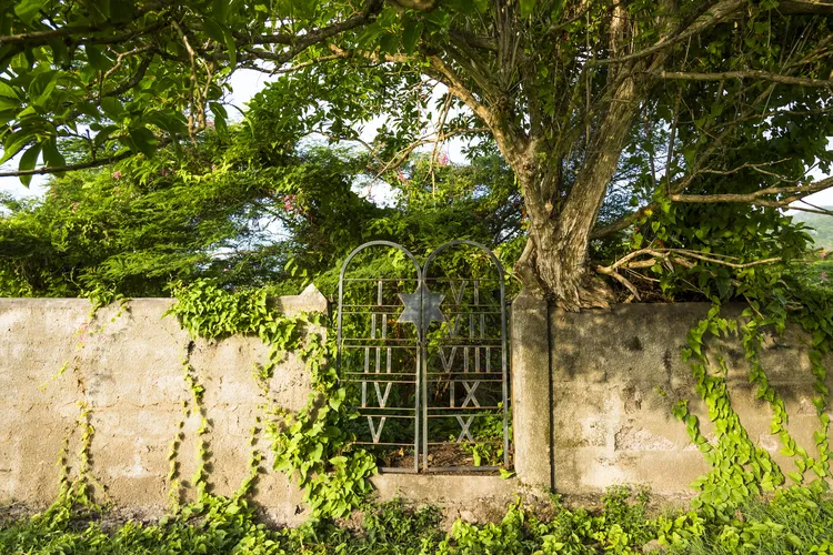 The entrance gate to the Jewish cemetery on St. Eustatius
