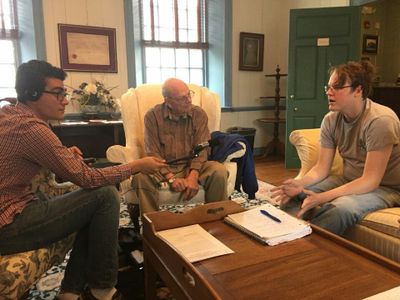 Noble is interviewed by students participating in StoryQuest, an oral history project based at the C.V. Starr Center for the Study of the American Experence at Washington College.