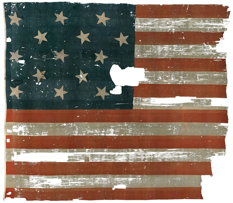 The frayed, tattered Star-Spangled Banner