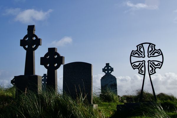 Irish crosses in a cemetery in Ireland thumbnail