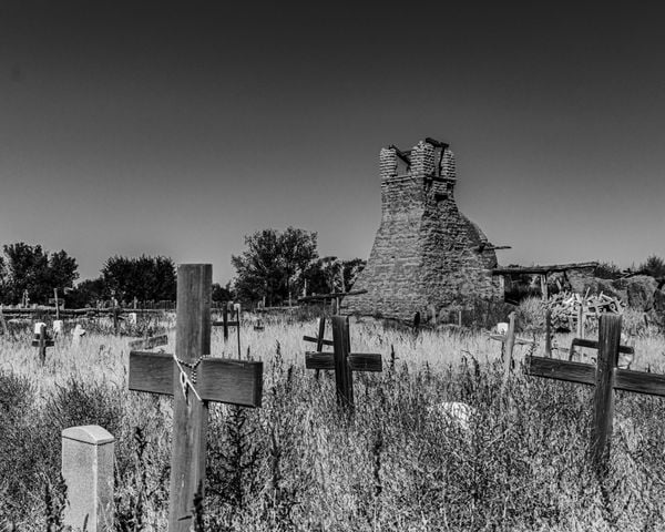 Belltower and graveyard at Taos Pueblo thumbnail