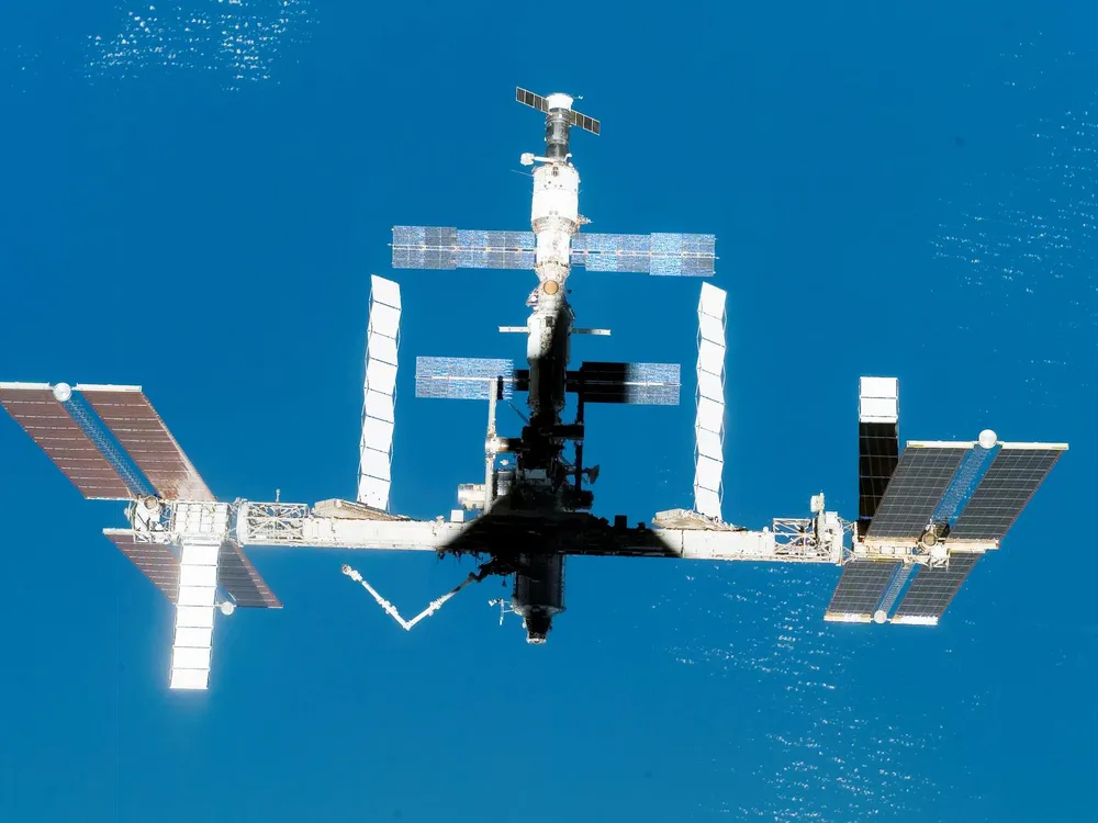 The International Space Station with a blue Earth in the background