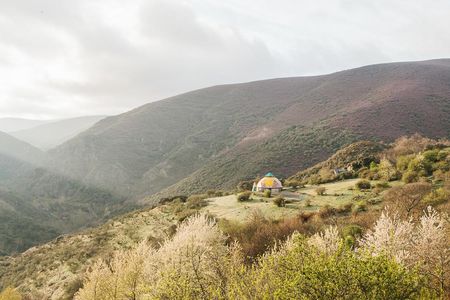 A domed building serves as the village center and is visible from everywhere in Matavenero, Spain