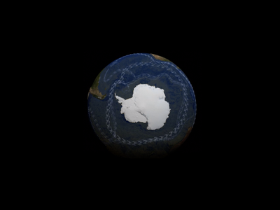 An illustration of the Antarctic Circumpolar Current, with branches connecting to other ocean currents