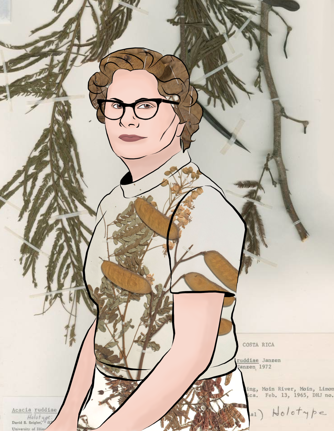 Velva Rudd with plants overlaid