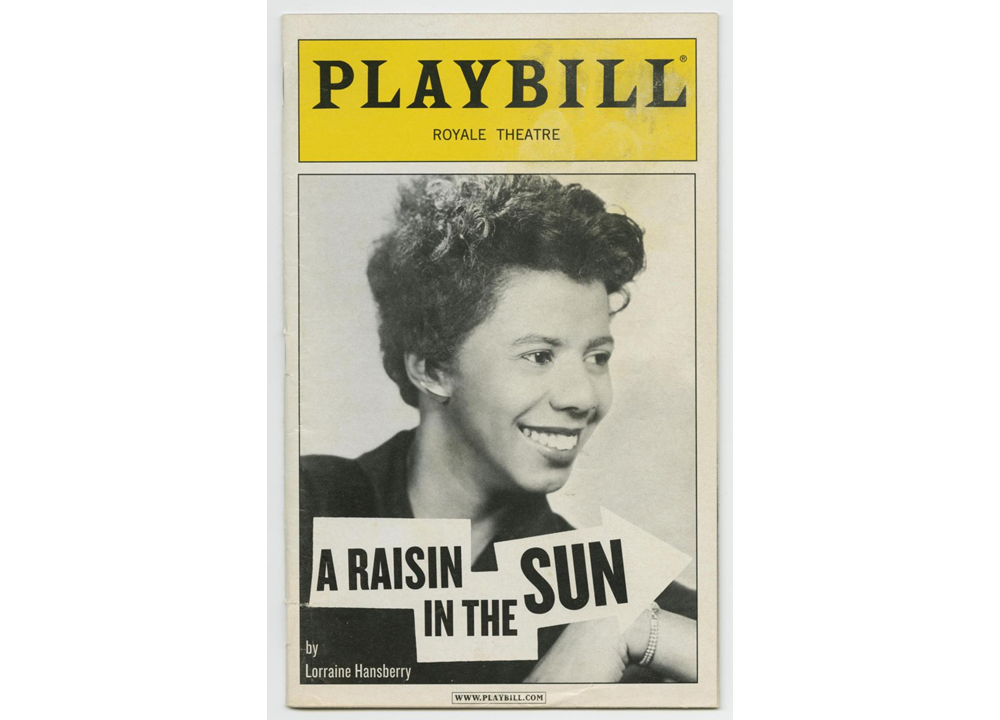 Playbill for "A Raisin in the Sun" with a black and white photo of playwright Lorraine Hansberry