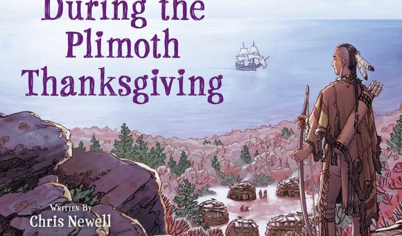 cover of If You Lived During the Plimoth Thanksgiving, showing a Native American man watching a ship in the bay