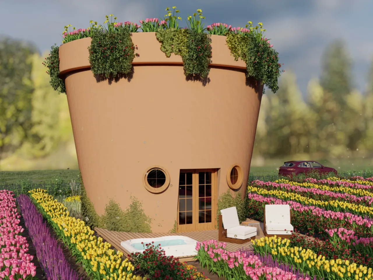 Spend the Night in a Giant Flower Pot or a Supersized Cereal Box