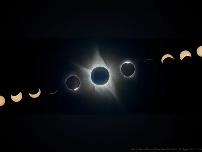 Phases of the 2017 total solar eclipse, captured from Farewell Bend State Recreation Area in Oregon.