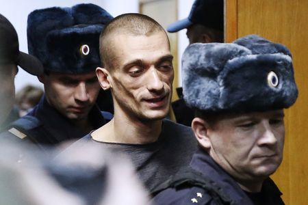 Dissident artist Pyotr Pavlensky appears at Moscow's Tagansky District Court on suspicion of vandalism.