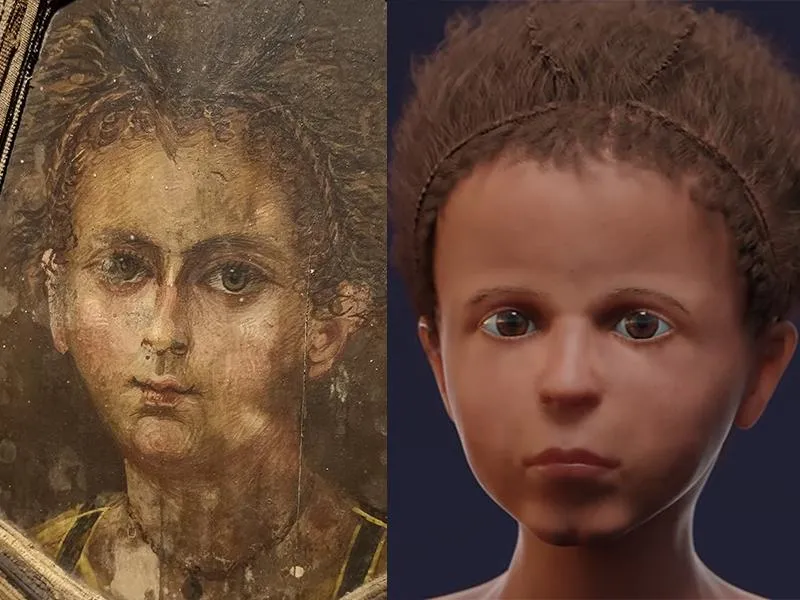 Mummy portrait vs reconstruction