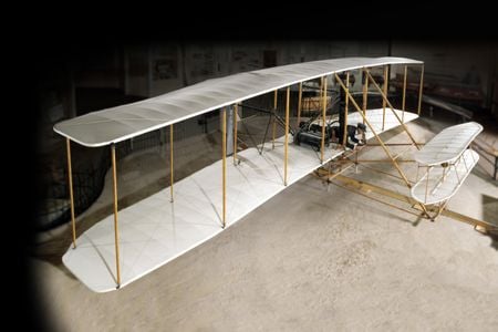 The 1903 Wright Flyer takes center stage in The Wright Brothers & the Invention of the Aerial Age exhibit.