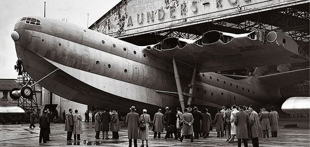 A Rubenesque Princess emerges from a hangar on the Isle of Wight in 1951.