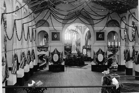 The National Museum building, now known as the Arts and Industries building, wouldn’t open to the public until October 1881, but made an exception for a big debut: President James A. Garfield’s inaugural ball on March 4, 1881. The building’s West Hall, which faces the central Rotunda, was decorated with “festive buntings, state flags and seals.” Workers constructed a temporary wooden floor for the event’s 7,000 guests (and 10,000 bins for their hats and coats).