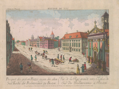 Vuë de la Ruë grande vers l'Eglise du Sud des Presbiteriennes a Boston. Augsbourg, 1778