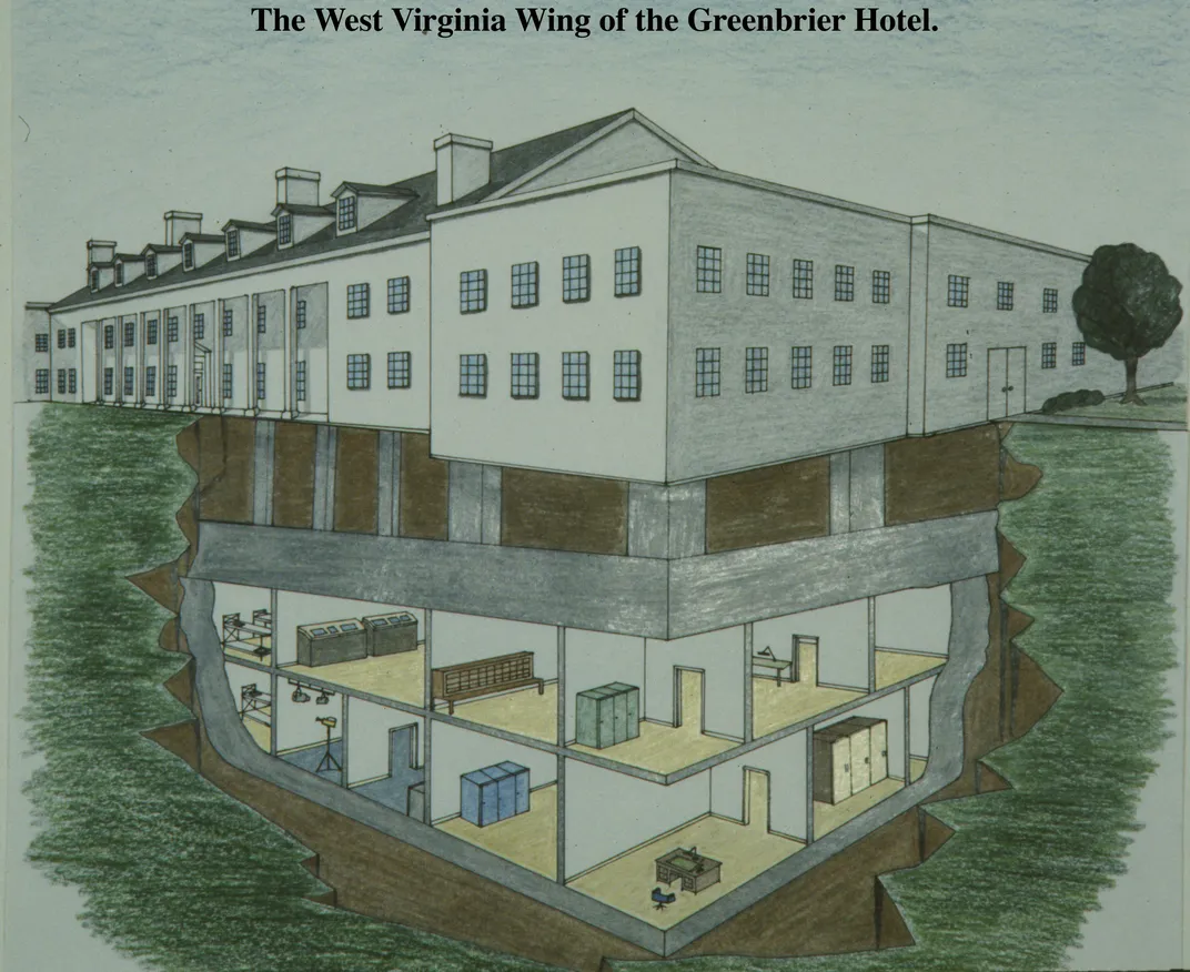 A diagram of the bunker, which was hidden beneath the resort's West Virginia Wing