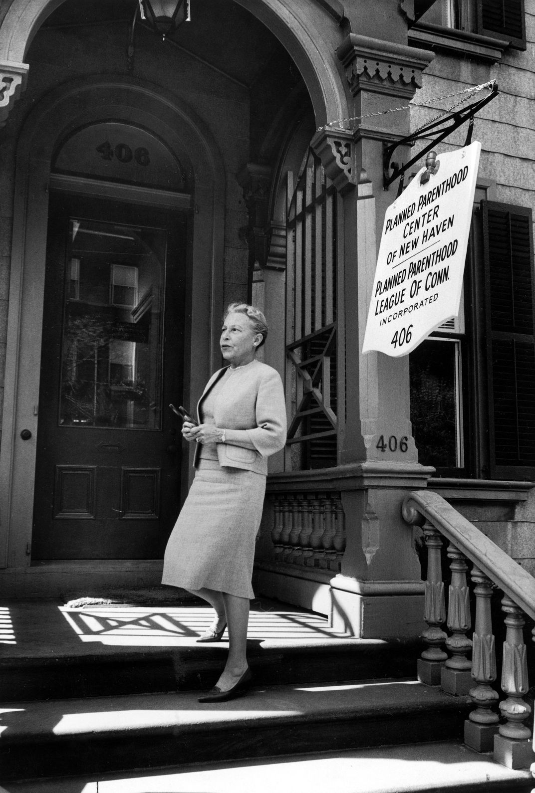 Estelle Griswold, April 1963 outside the Planned Parenthood center