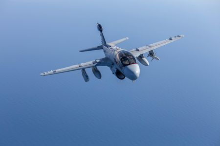 The Northrop Grumman EA-6, the only electronic warfare aircraft in the Museum's collection, was flown to the Museum in March by members of Marine Squadron VMAQ-2.