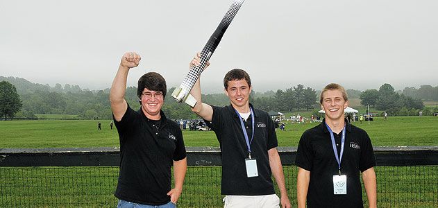 And the winners are…Landon Fisher, John Easum, and Michael Gerritsen (left to right) from Rockwall-Heath High School in Texas. (Team member Colt McNally is not pictured.)