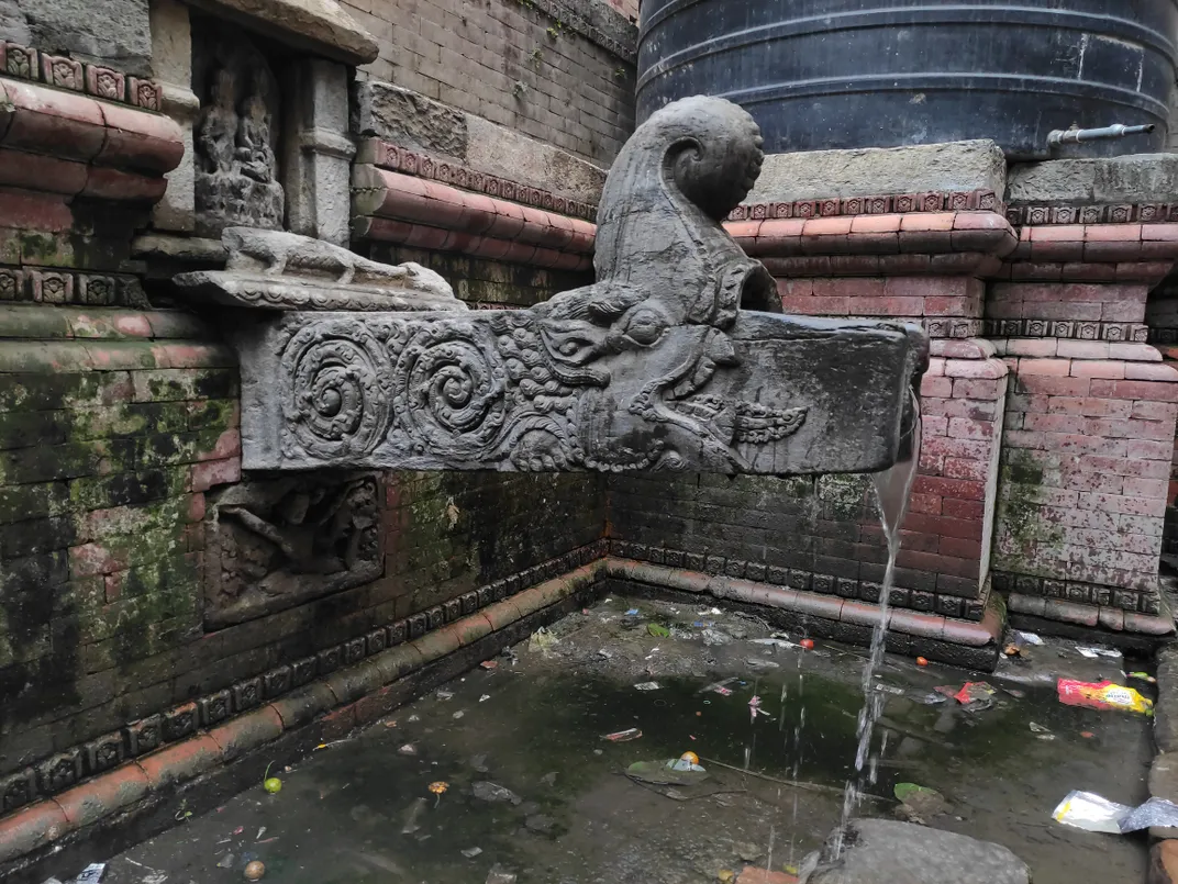An example of a carved public fountain in Nepal