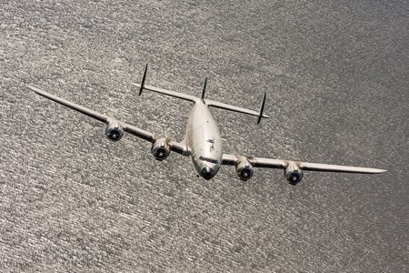 The Lockheed Constellation that transported President Dwight Eisenhower and his wife Mamie flew over a Texas lake in spring 2016, on its way from Arizona to Bridgewater, Virginia, where it is undergoing an exhaustive restoration.