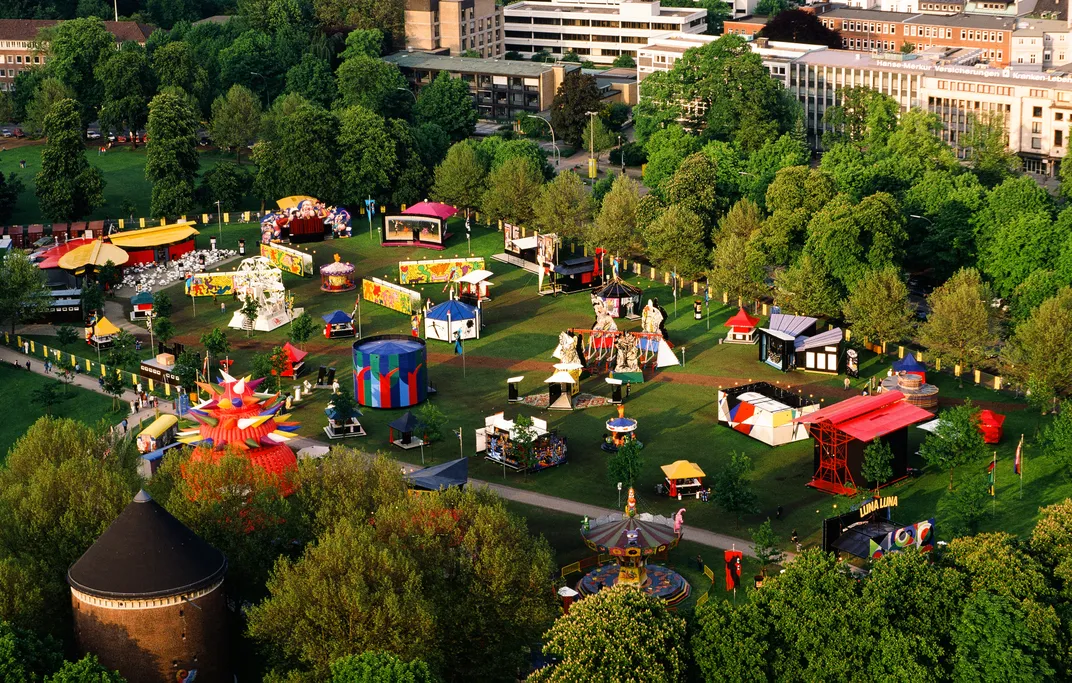 Aerial view of Luna Luna, Hamburg, Germany, 1987