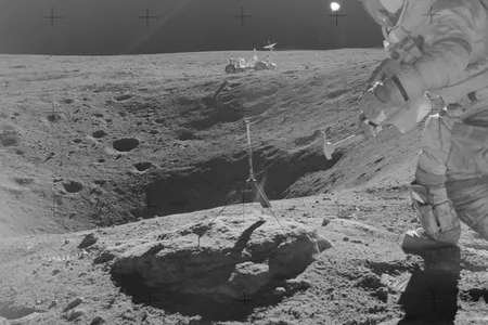 John Young at Plum Crater, Apollo 16, April 1972.