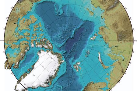 A composite chart depicting the Arctic Ocean sea floor.