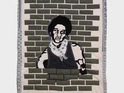 Captivity, 1974 is a quilted version of a photo taken of Tyler after his initial arrest.