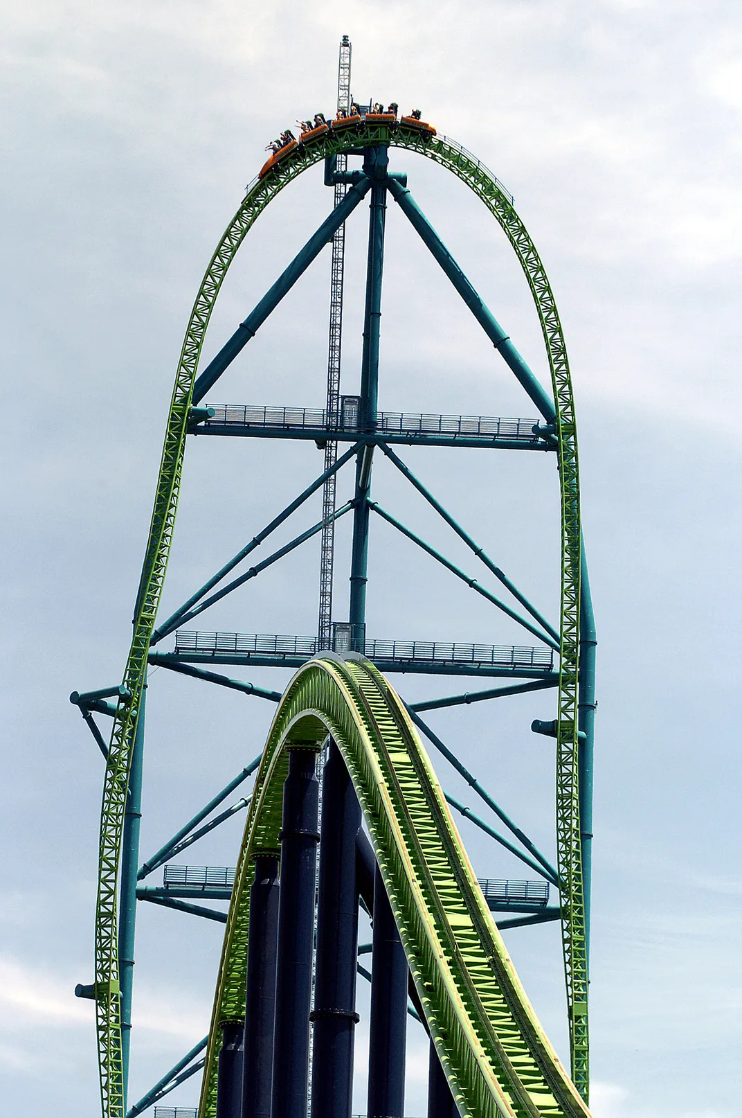 Top of a large green roller coaster