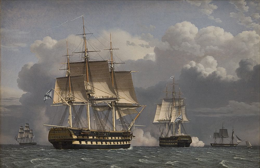 Two Russian Ships of the Line Saluting