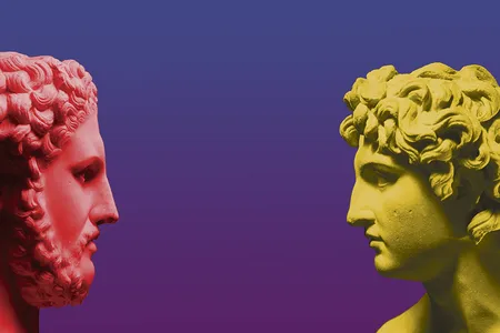 Photo illustration of Philip II of Macedon, left, and his son Alexander the Great. Sculptures are first-century Roman copies of Greek originals.