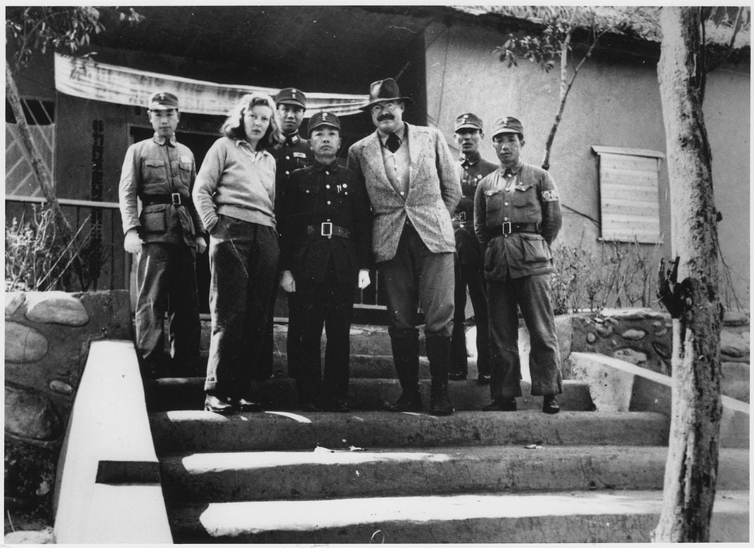 Martha Gellhorn (second from left), Ernest Hemingway (third from right) and Chinese military officers in 1941
