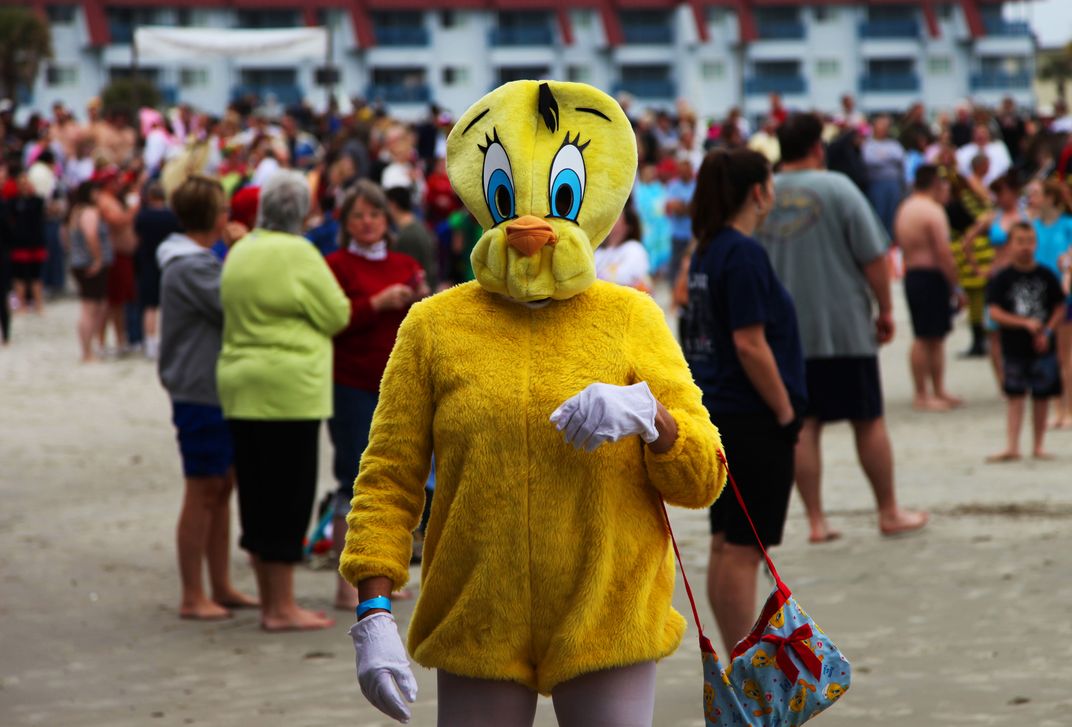 At the New Year's Day Polar Bear Plunge on Tybee Island, Tweety Bird