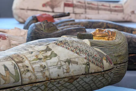 The sealed wooden coffins, unveiled at Saqqara amid fanfare, belonged to top officials of the Late Period and the Ptolemaic period of ancient Egypt. 