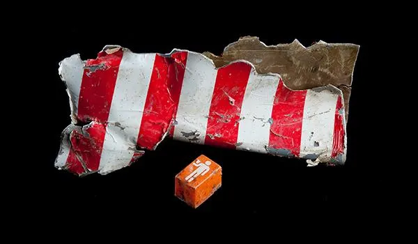 Flight 93 fuselage and call button, now housed in the collections of the Smithsonian's National Museum of American History (mobile)