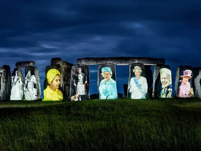 Images from eight decades of the queen&rsquo;s life&nbsp;were projected onto the megaliths this week.