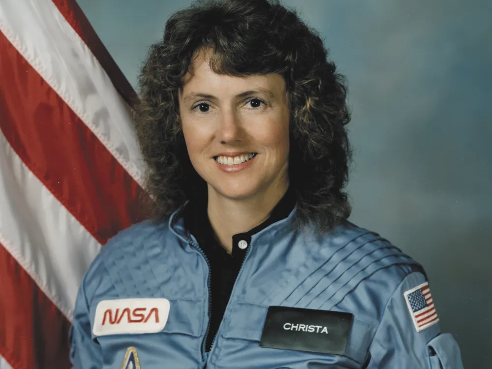 Christa McAuliffe portrait in her NASA uniform