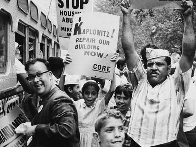 C.O.R.E Demonstration for Fair Housing, August 21, 1963.

Before the Fair Housing Act of 1968, a practice known as redlining limited loans to owners in minority neighborhoods which contributed to housing decay. Discrimination also prevented minorities from moving into better neighborhoods. A Department of Buildings survey in August 1963 revealed over 16,000 housing violations in a single month. Over 379 cases were turned over to the criminal court for prosecution.
