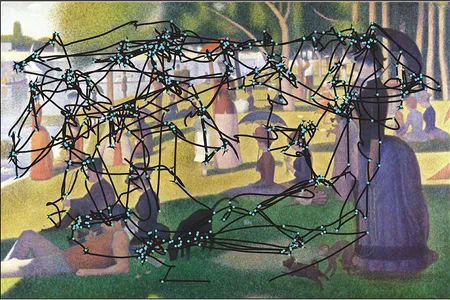 The lines scribbled over this famous Georges Seurat painting come from an experiment that tracked how the human eye jerks around as it takes in the details of the scene.

