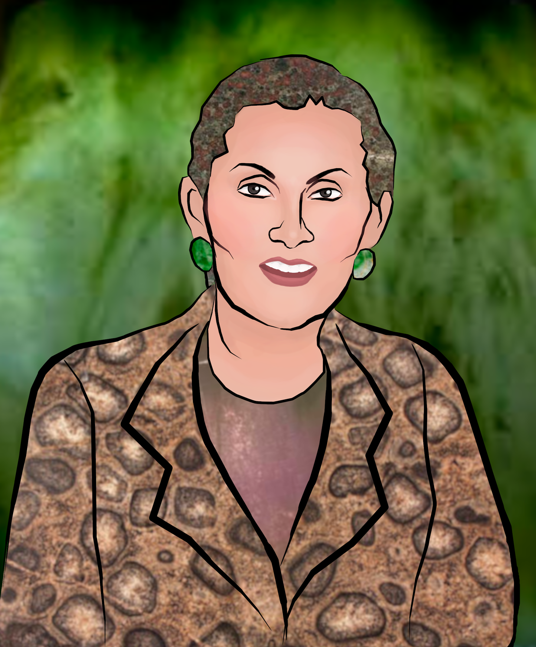 Portrait of Sorena Sorensen with minerals overlaid