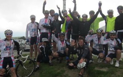 The author was recruited very temporarily by this traveling team of cyclists from Corsica when he arrived at Col du Soulor (1,474 meters/4,724 feet).