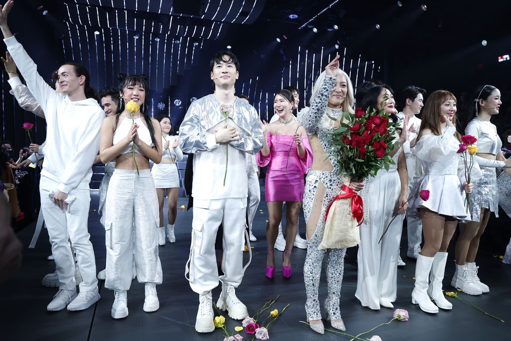 Luna (C) and cast memebers take a bow during the "KPOP" opening night celebration at Circle in the Square Theatre on November 20, 2022 in New York City.
