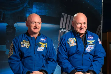 Identical twin astronauts, Scott and Mark Kelly, are subjects of NASA’s Twins Study. Scott (right) spent a year in space while Mark (left) stayed on Earth as a control subject. 