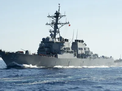 A U.S. destroyer, part of the U.S. 6th Fleet, sits near Syria.