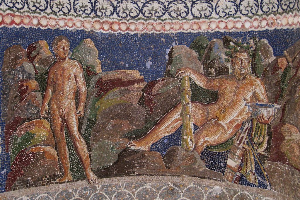 A first-century C.E. mosaic of Hercules and Iolaus