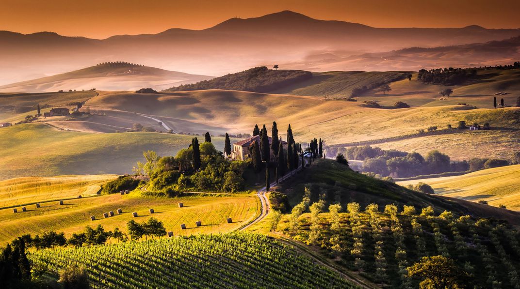Tuscan landscape at dusk
