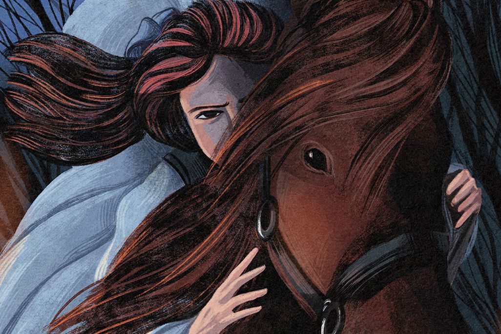 an illustration of Sybil Ludington on horseback.