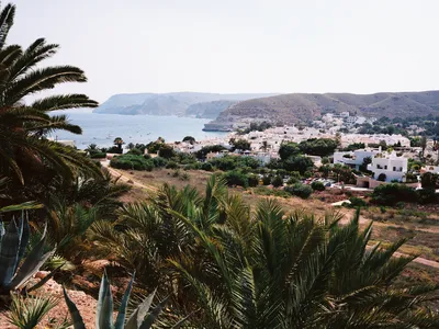 A coastal landscape with a village by the sea