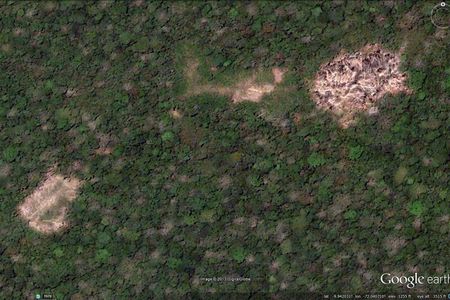 Village clearings deep in the Peruvian Amazon, as spotted by a satellite. 